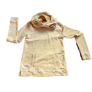 J CREW Mustard Yellow and Cream Funnel Neck Shirt with Metallic Gold Thread XS
